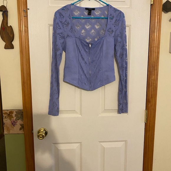 Forever 21 Tops - Forever 21 Lavender Lace Zip-Up Top
